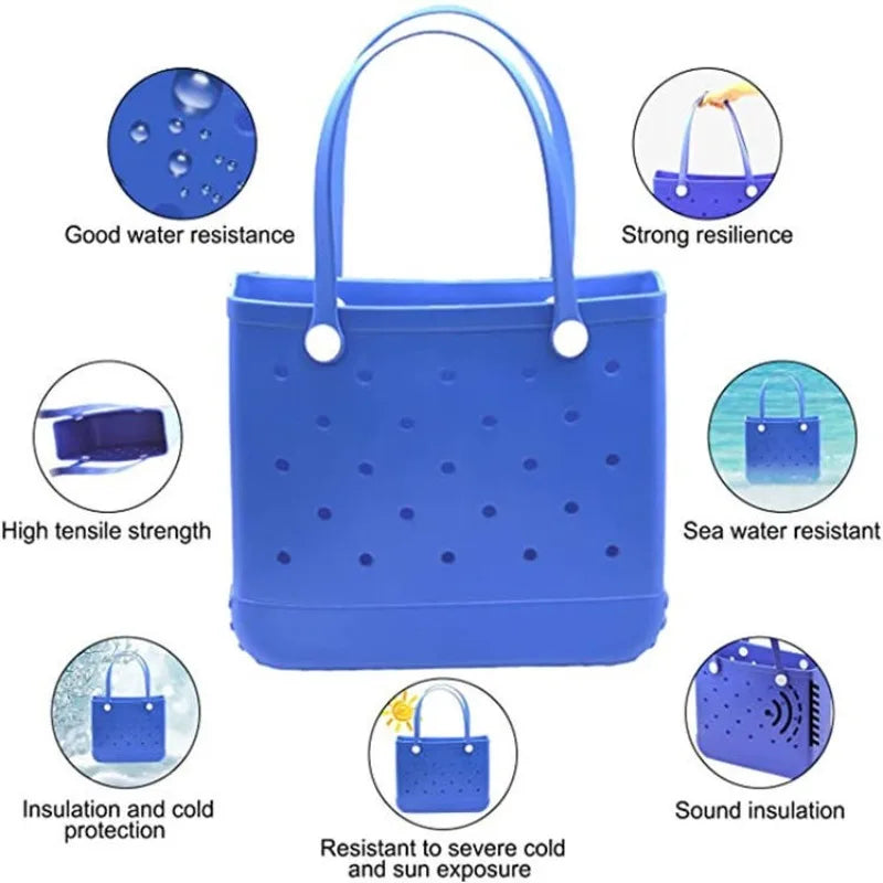 M/L/XL Fashion Beach Bags EVA Rubber Waterproof Storage Baskets Travel Shopping Handbag Women Shoulder Solid Color Tote Bag