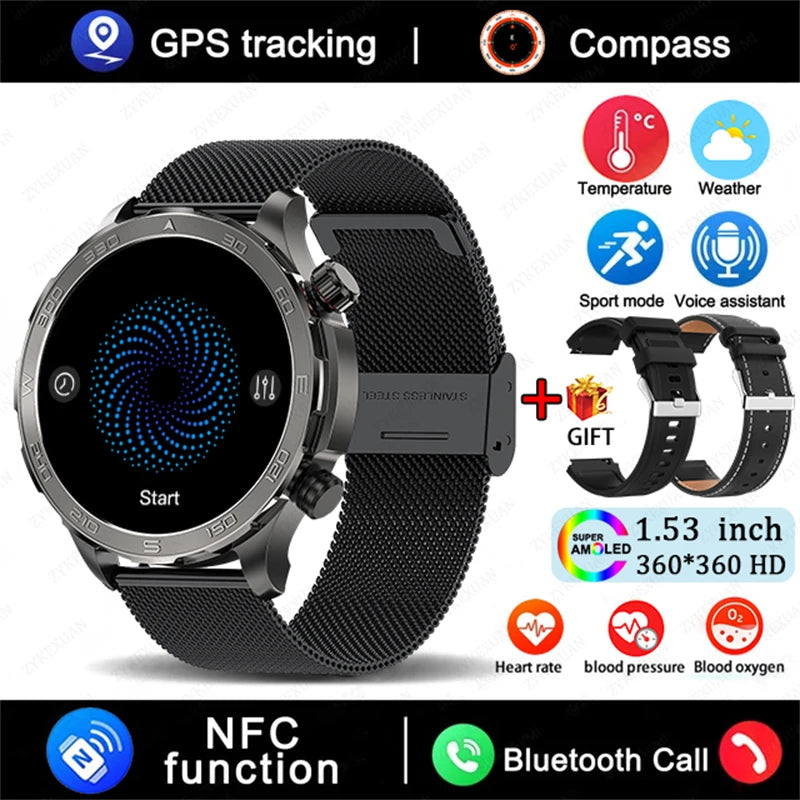2025 New GPS Bluetooth Call Smart Watch Men AMOLED HD Screen Heart Rate NFC IP68 Waterproof Sports Smart Watch For Android iOS