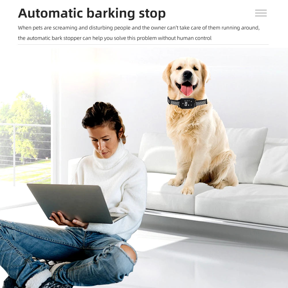 Electric Dog Training Collar Dog Anti Bark Waterproof Rechargeable Pet Remote Control For All Size Shock Vibration Sound