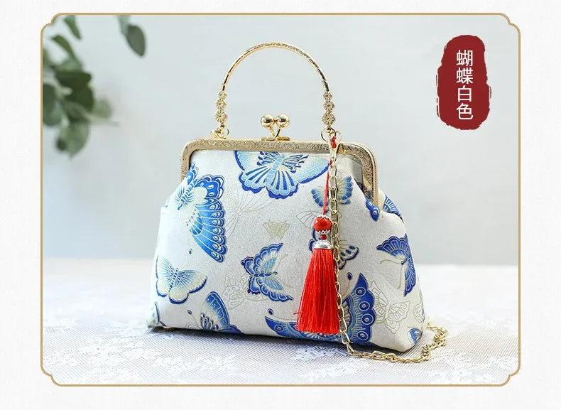 Fashion Vintage Fringe Bag Small Shell Bags Chain Women Shoulder Crossbody Bag Crane Flying Women's Handbags Purses Embroidery