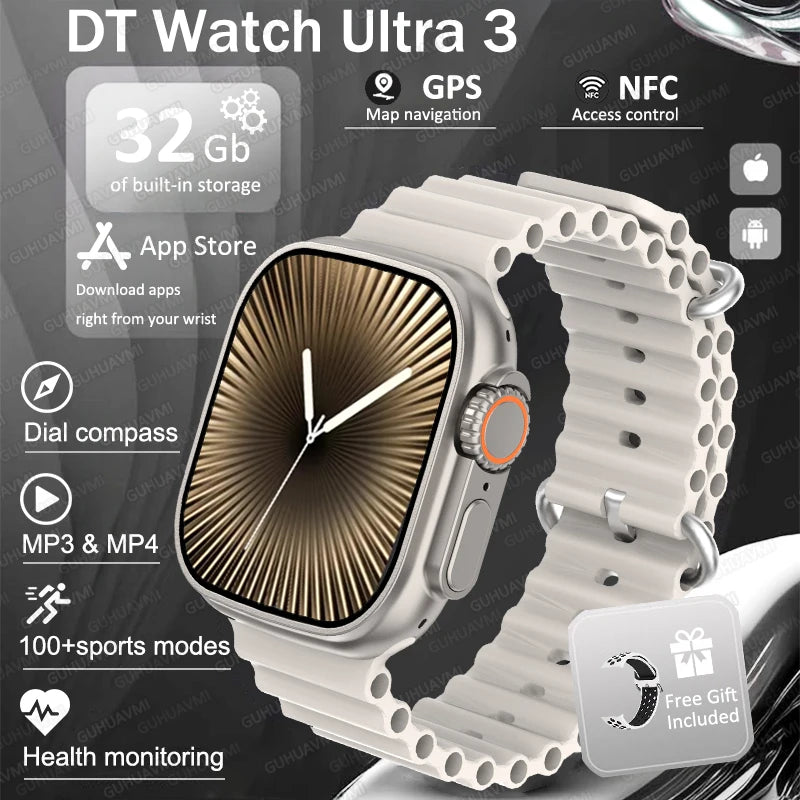 DT Ultra 3 Pro Smart Watch HD AMOLED Screen 32GB MP3 MP4 Player APP Store GPS Navigator ChatGPT NFC Sports Smartwatch Men Women