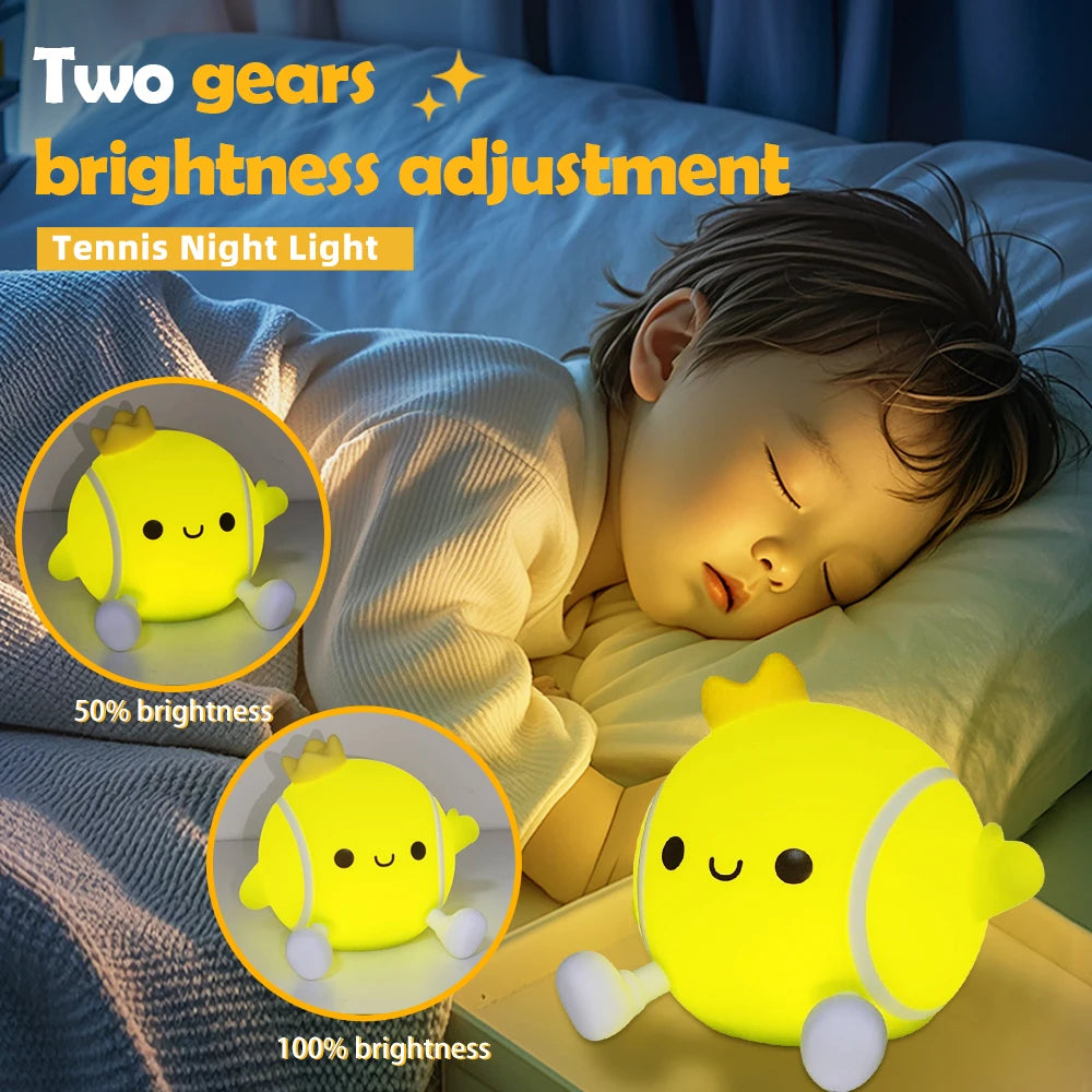 LED Tennis Night Light for Baby Nursery Toddler Fun Football Silicone Sleeping Light Rechargeable Bedside Touch Lamp For Room