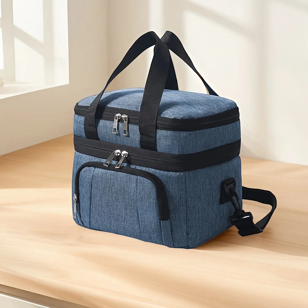 Double Insulated Lunch Bag Layer Portable Thermal Lunch Box Waterproof Picnic Heat Insulating Bag with Adjustable Strap