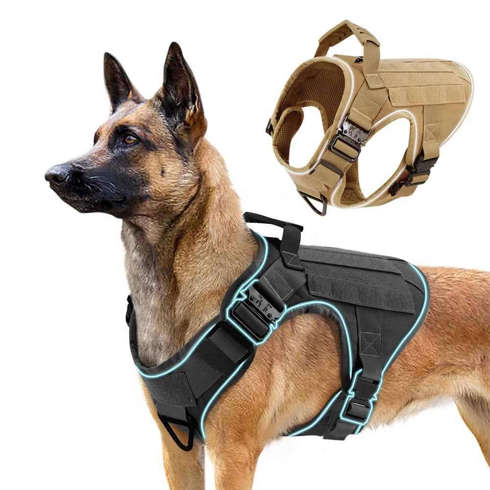 4 Metal Buckles Dog Harness Reflective Military Tactical Pet Training Walking Vest Soild Harnesses with Handle For Large Dogs
