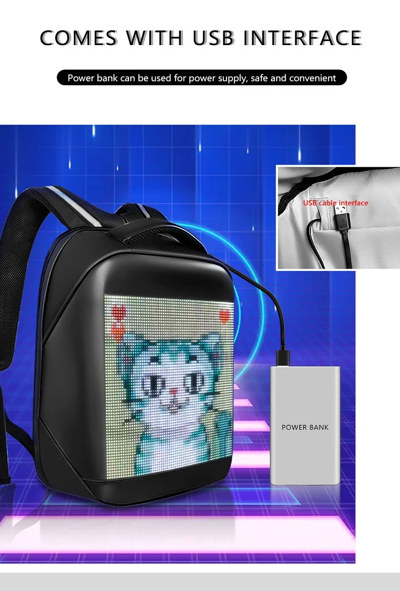 Fashion Custom APP Programmable Smart Led GIF Picture Advertising Backpack