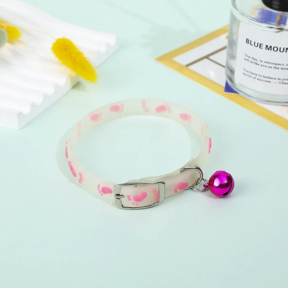 Pet Fluorescent Luminous Silicone Footprint Collar Cat Dog Luminous Collar Night Puppy Kitten Outdoor Anti-loss Pet Supplies