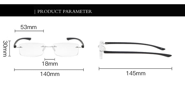 Men's Anti Blue Light Blocking Reading Glasses Cut Frameless Metal HD Lens Eyewear Women Prescription Presbyopic Glasses +400
