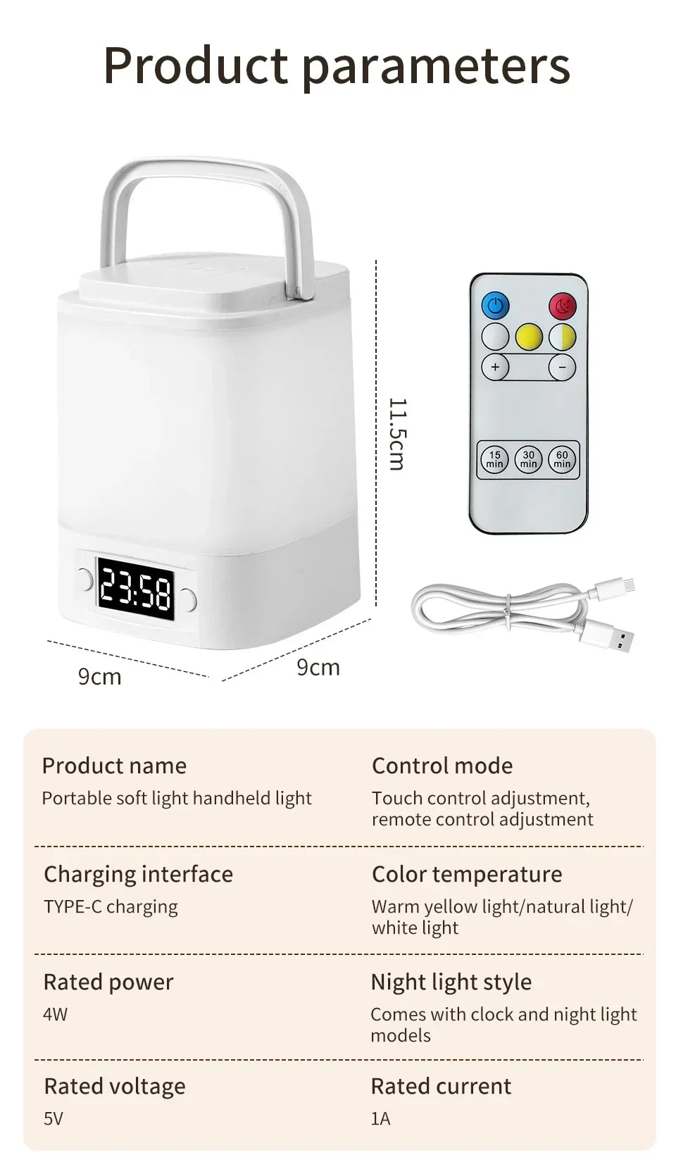 Touch Dimmable LED Night Lamp with Remote Clock Time Display or not Eye Protection Reading Lamp Bedside Night Light Rechargeable