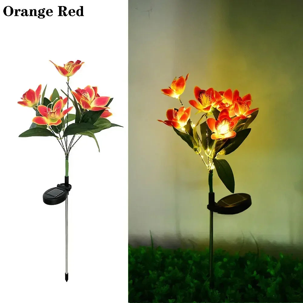 Garden Summer Decor LED Lawn Lamp Artificial Orchid Solar Landscape Ground Lights for Home Camping Wedding Party Decoration