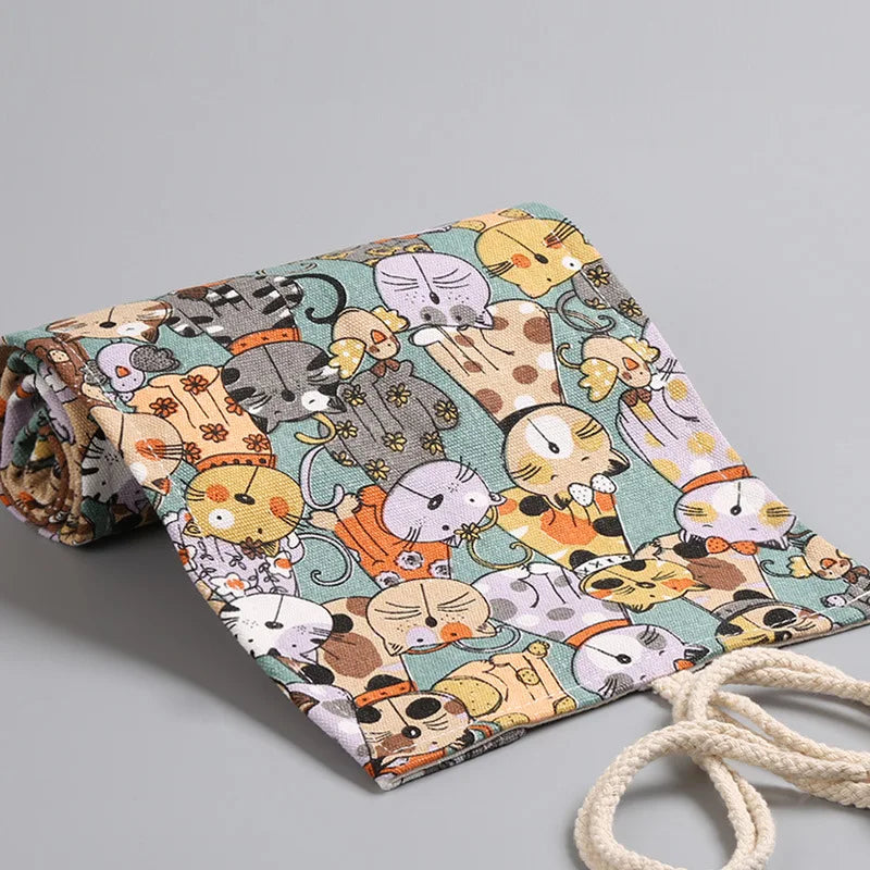 48 Holes Roll Colored Art Pencil Case Kawaii School Students Supplies Paint Brush Pen Bag Cute Pencil Cases Stationery