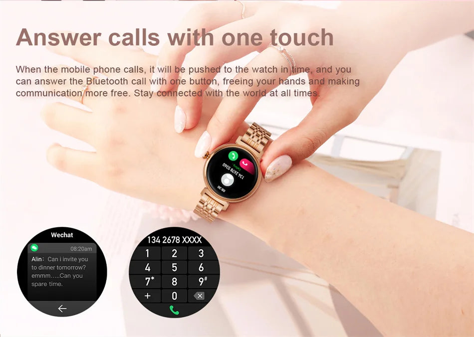 AMOLED Small Screen Fashion Women Smart Watch 454*454 HD Pixel Screen Always Show Time Bluetooth Call Smartwatch Metal Body 2023