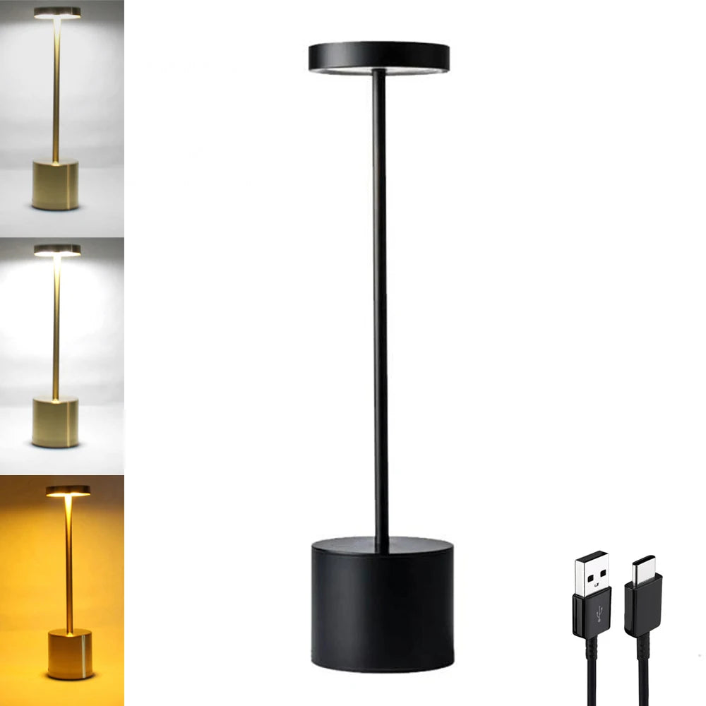 Aluminum Alloy Decorative Table Lamp LED Waterproof Rechargeable Night Light Touch Dimming Bar Living Room Reading Camp Light