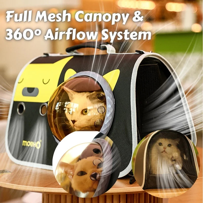 Foldable Cat Carrier Backpack – Cute Cartoon Design with Airflow Vents & Shoulder Strap Interface, Pet Travel Bag for Cats