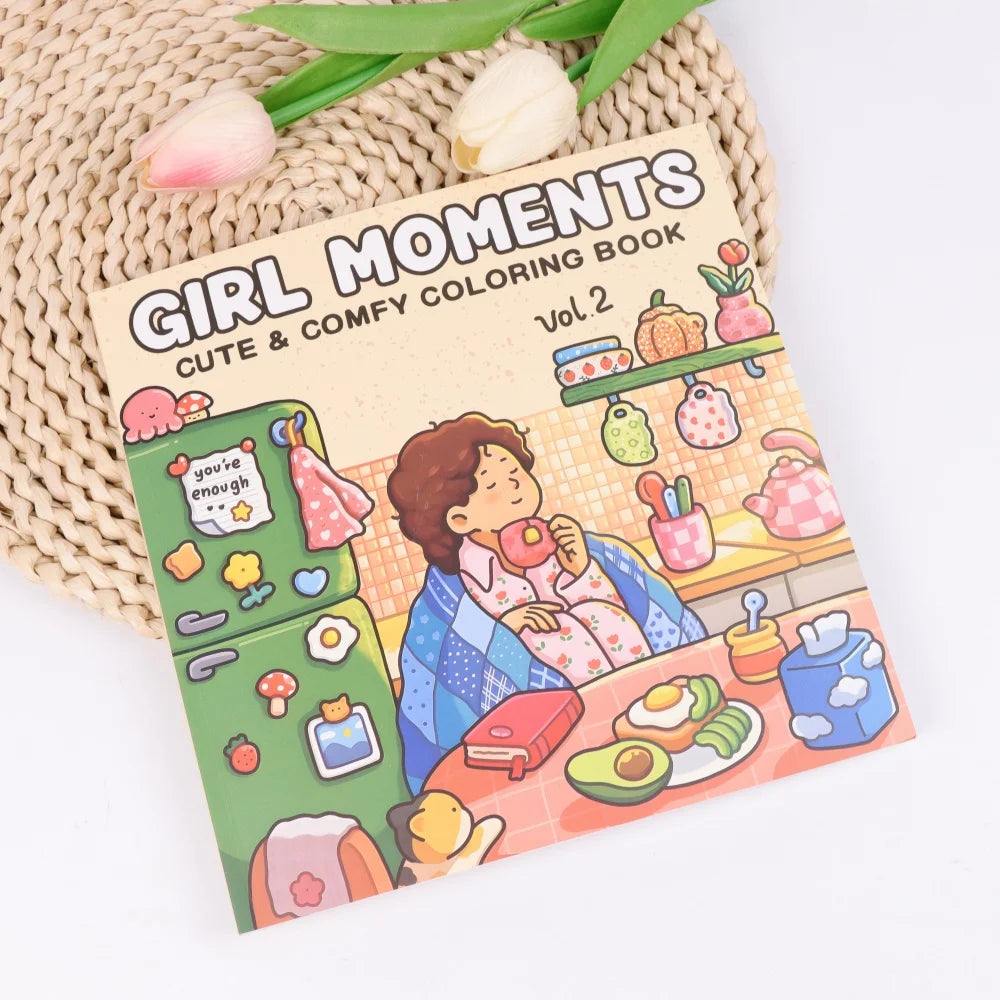 Girl Moments: Vol. 2 Coloring Book for Adults and Teens Featuring Cute Cozy Daily Activities for Relaxation