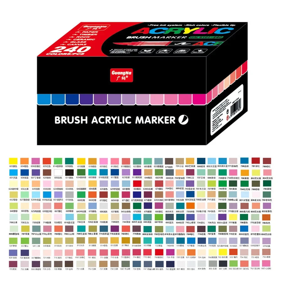 168-288 Colors Liquid Acrylic Marker Pens,Brush Soft Tip Juicy Ink Art Supplies For Students,GuangNa Stationery School Supplies