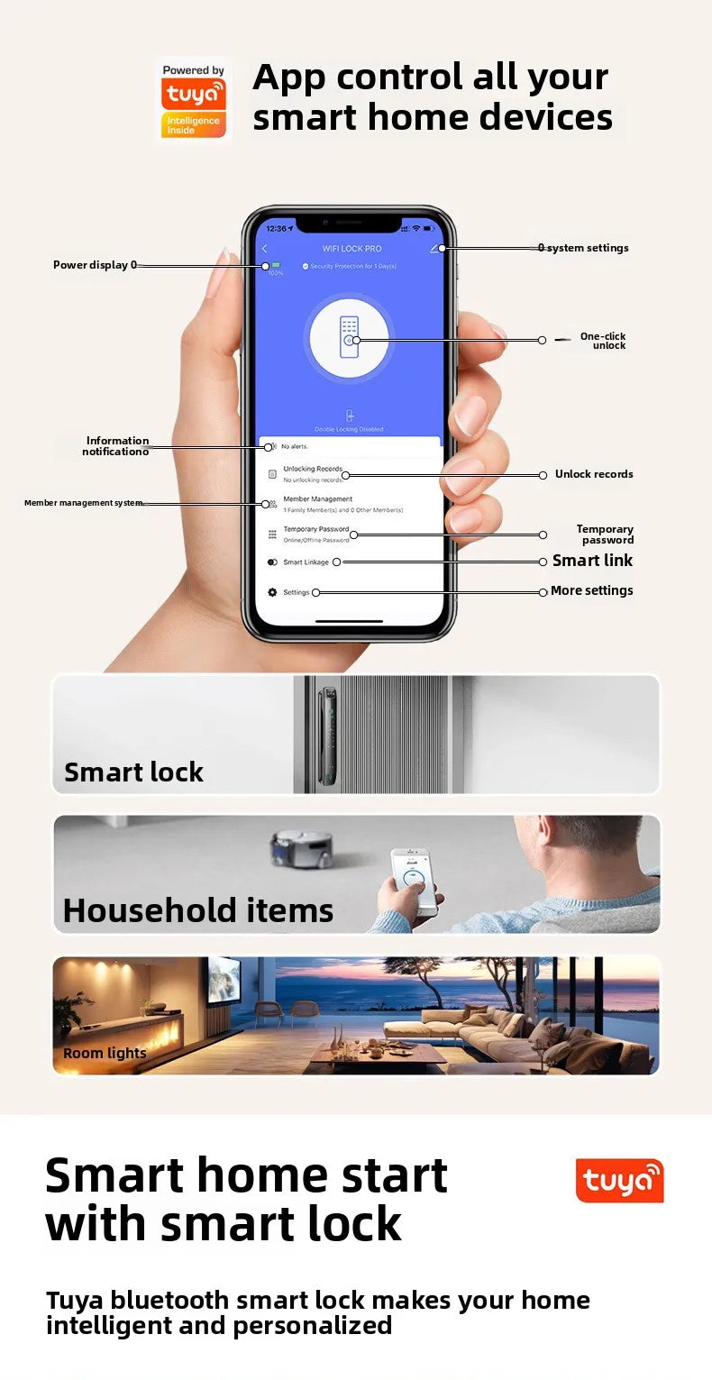 Facial Recognition Fingerprint Lock Home Anti-theft Door Visual Password Electronic Smart Door Lock Graffiti