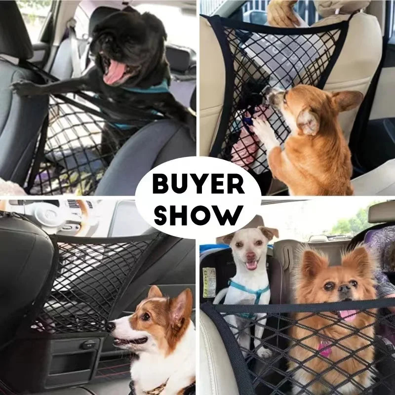 Pet Car Barrier Dog Car Barrier with Automatic Safety Mesh Storage Bag Pet Barrier Guard Back Seat Safety Protector Mesh Net