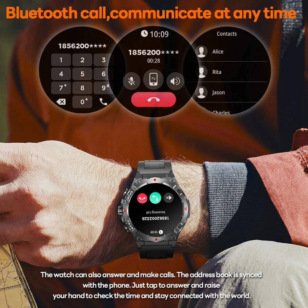Military GPS Smart Watch Men AMOLED HD Screen Altitude Compass Heart Rate Sports Watch BT Calling IP68&10ATM Waterproof Watch
