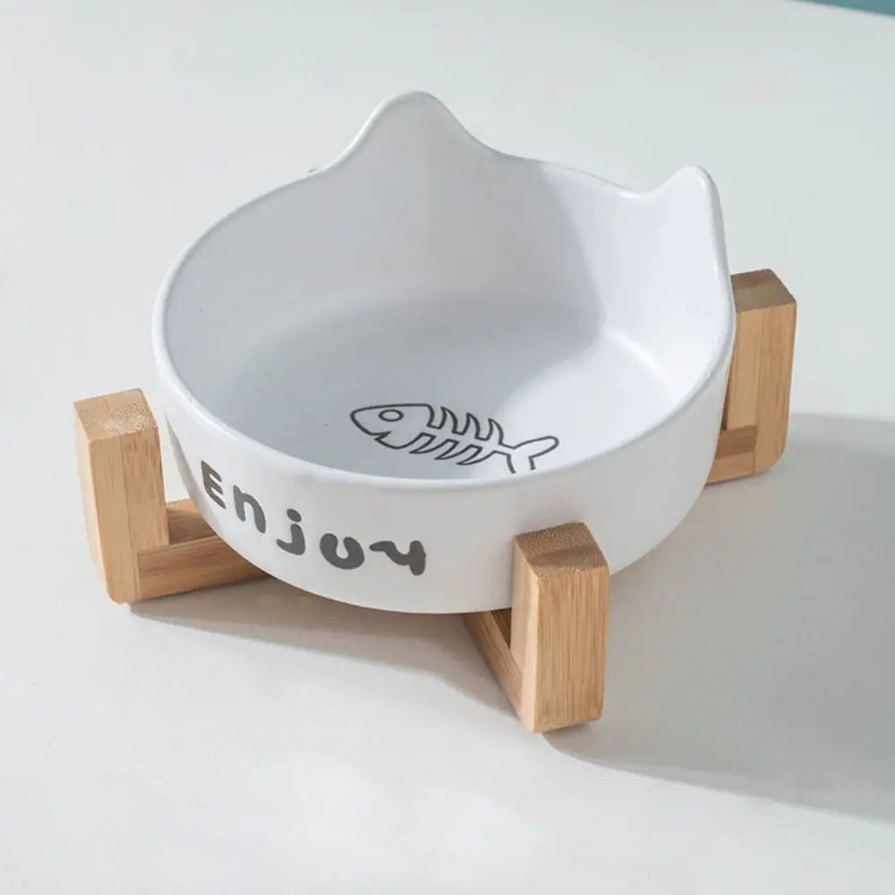 Ceramic Pet Bowl Cute Single/Double Bowl Dog Food Feeding Basin Large Capacity with Rack Pet Drinking Feeder Neck Protection
