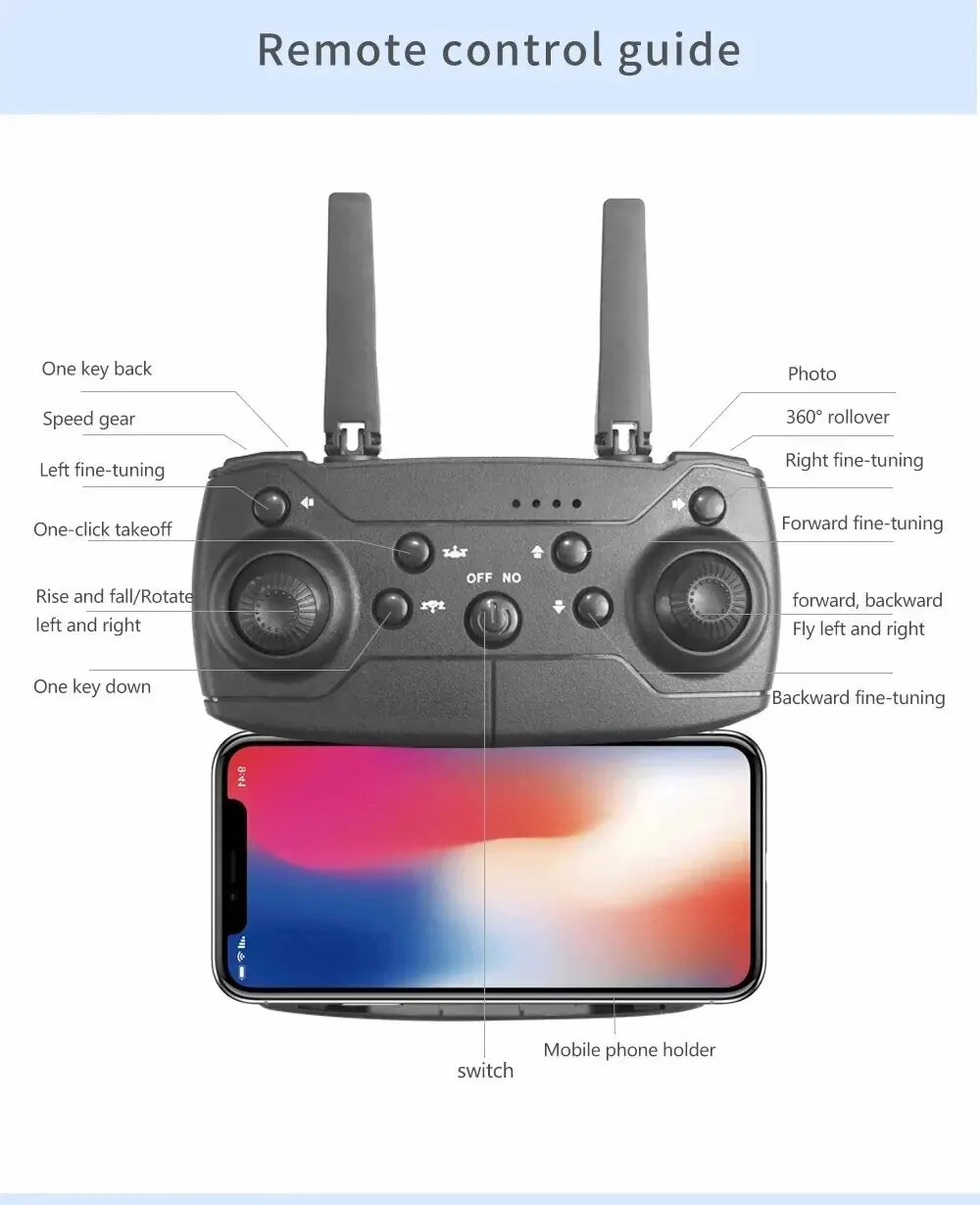 Drone Foldable Wings, Dual Cameras for Aerial Photography, 360° Rotation, One-Click Takeoff, Portable Rechargeable Battery