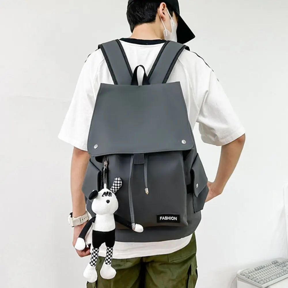 Large Capacity Men's Shoulder Bag Waterproof Multi Pocket Students School Bag Wear-Resistant Solid Color Business Backpack