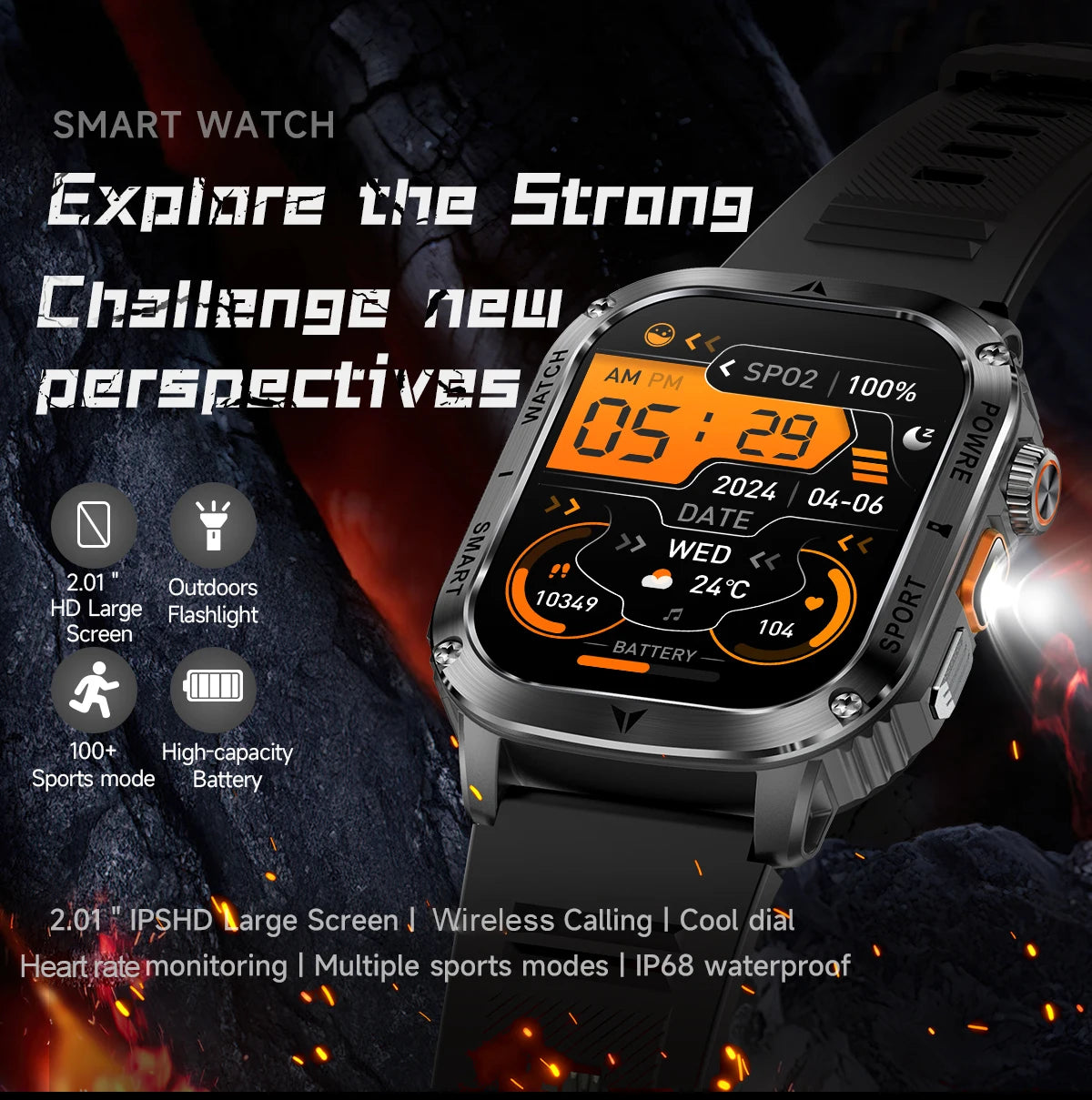 LIGE New Premium Military Smart Watch Men Flashlight Waterproof Outdoor Sport Tracker Bluetooth Call Smartwatch 400mAh Battery