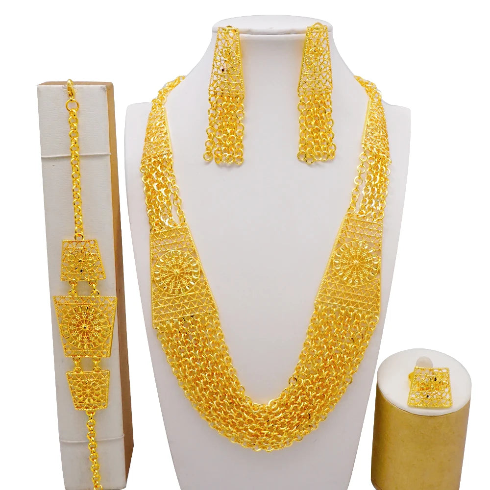 2023 Fine Jewelry Sets For Women Dubai Bridal Wedding Gifts Necklace Bracelet Earrings Ring Jewellery Set African Bead jewelry