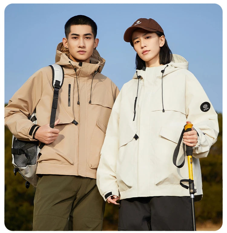 Men’s Hooded Outdoor Windbreaker Jacket Windproof Coats Warm Tactical Coat with Multi Pockets for Hiking Camping Travel Autumn
