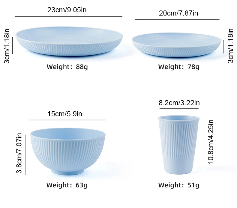 Wheat Straw Cutlery Set 4Pcs Bowl Cup Dish Set Portable Tableware Set Dinnerware Kits for Picnic Camping