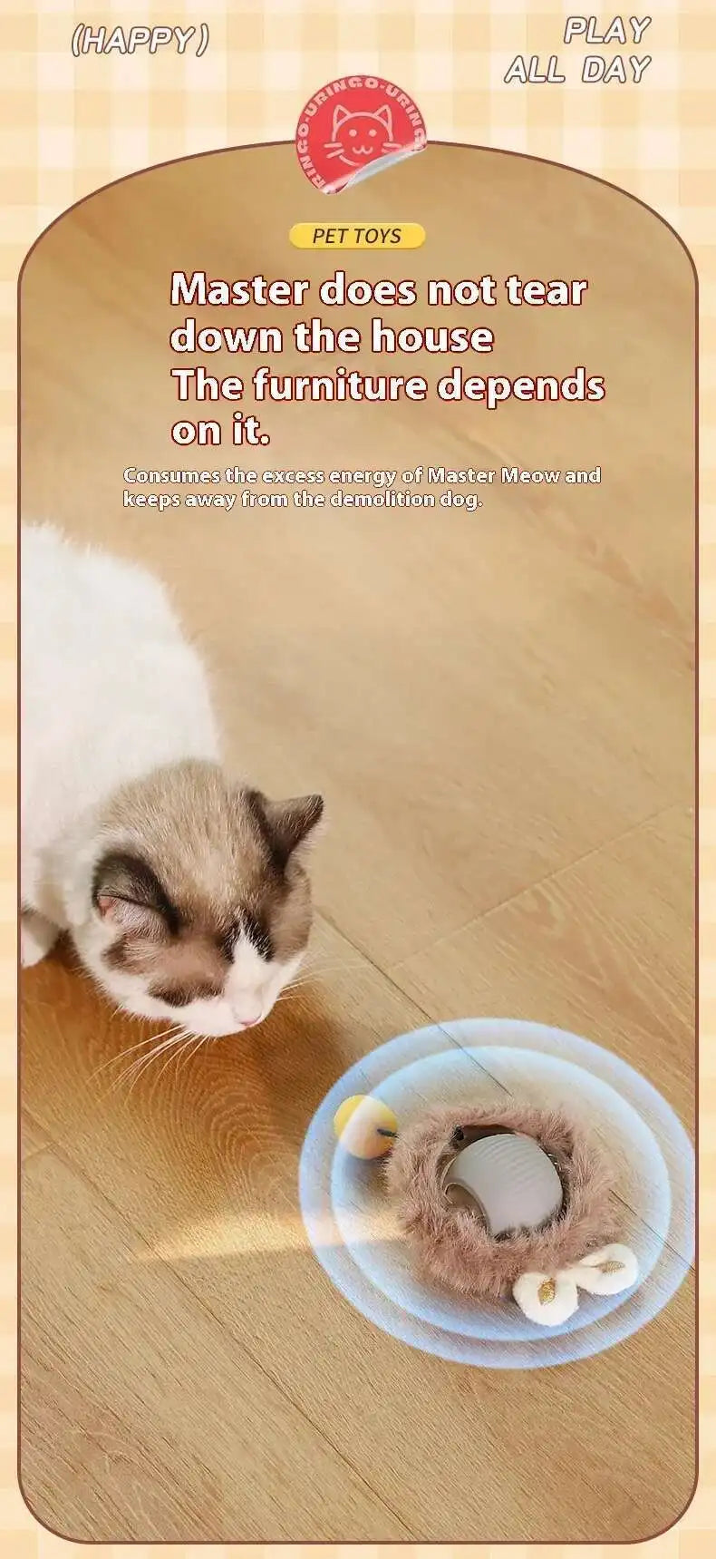 Smart Interactive Cat Toys Ball Automatic Rolling Ball with Faux Tail USB Rechargeable Electric Pet Toy for Teaser and Training