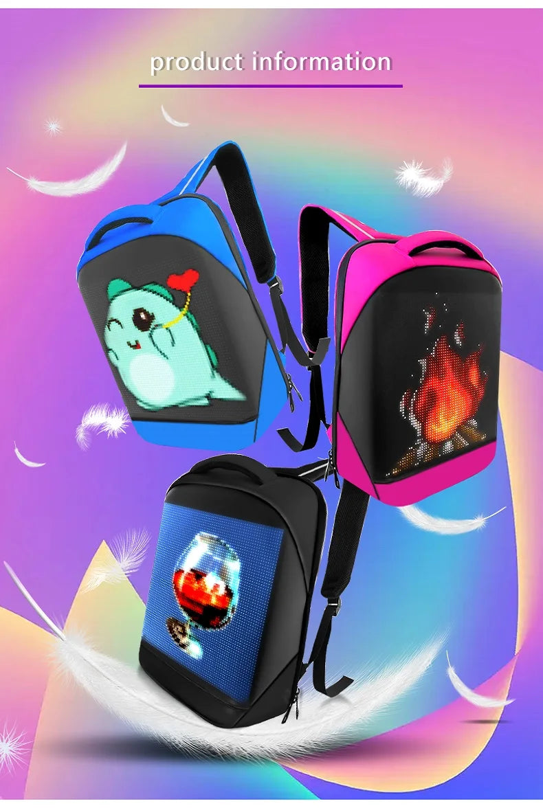 Fashion Custom APP Programmable Smart Led GIF Picture Advertising Backpack