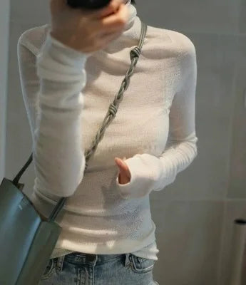 2023 New autumn/winter cashmere sweater women's turtleneck pullover ultra-thin pile neck sweater wool knit