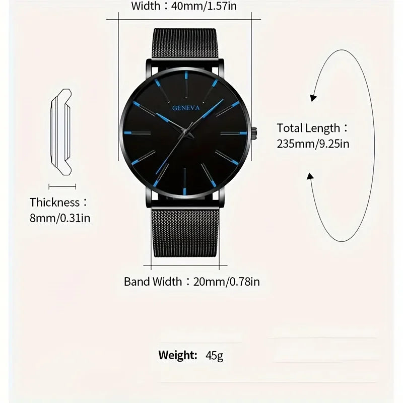 2-piece Fashion Men's Quartz Watch - Round with Date Function, Stainless Steel Strap