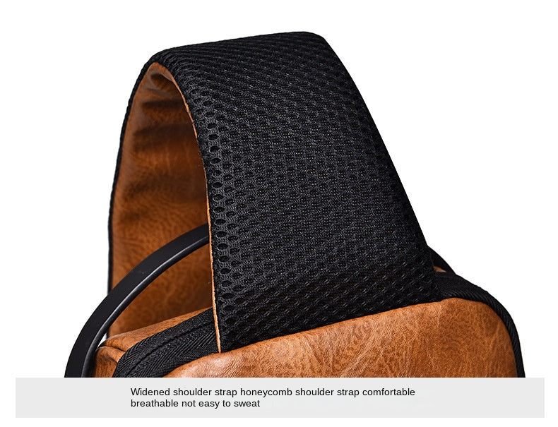 New Casual Chest Bag Travel shoulder bag Men Multifunction Anti-theft USB Charging Crossbody Bag Quality PU Leather Pack Male