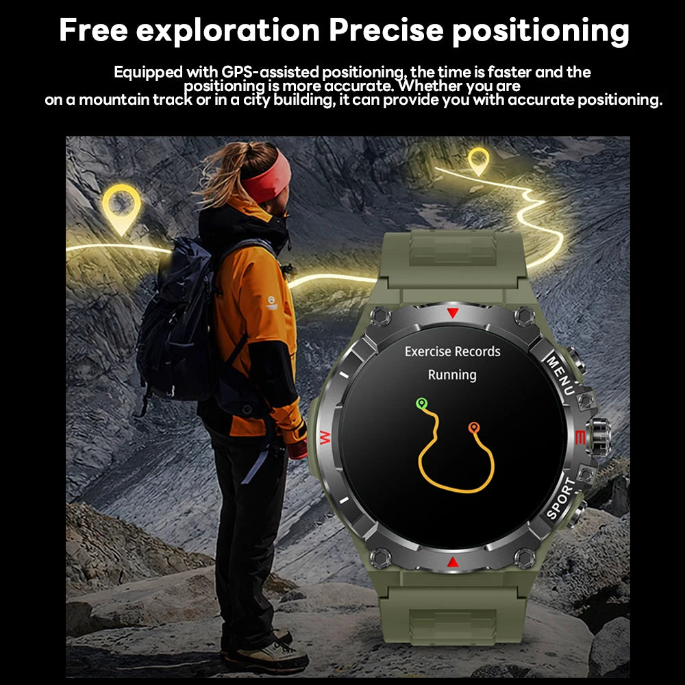 Military GPS Smart Watch Men AMOLED HD Screen Altitude Compass Heart Rate Sports Watch BT Calling IP68&10ATM Waterproof Watch