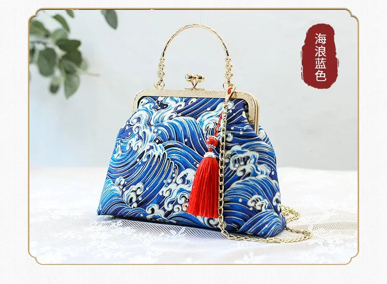 Fashion Vintage Fringe Bag Small Shell Bags Chain Women Shoulder Crossbody Bag Crane Flying Women's Handbags Purses Embroidery