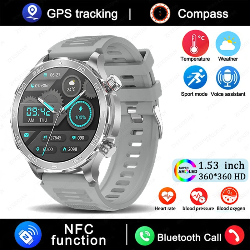 2025 New GPS Bluetooth Call Smart Watch Men AMOLED HD Screen Heart Rate NFC IP68 Waterproof Sports Smart Watch For Android iOS
