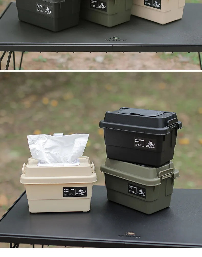 ISE MOUNT Outdoor Tissue Case Desktop Napkin Paper Storage Box Portable 1.1L Camping Picnic Seasoning Bottle Organizer Sundries