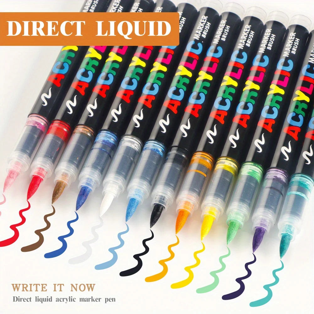 60/72/120/168 Color Acrylic Paint Pen Marker Brush Tip Paint Marker For Rock Painting Wood Canvas Stone Christmas Gift DIY Craft