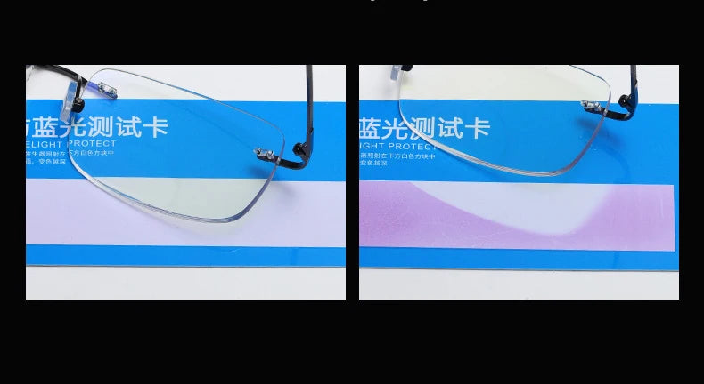 Men's Anti Blue Light Blocking Reading Glasses Cut Frameless Metal HD Lens Eyewear Women Prescription Presbyopic Glasses +400