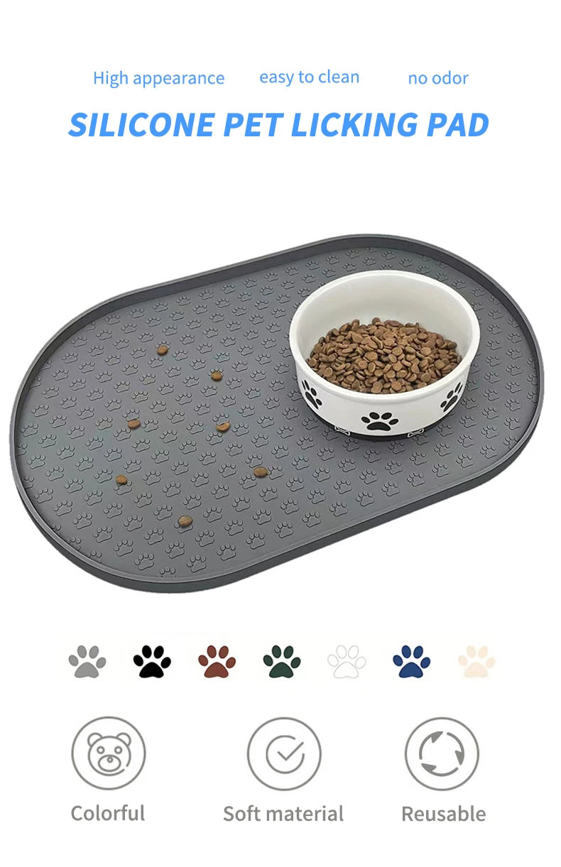 6-color available pet meal MATS, dog eating MATS, pet dog feeding MATS, silicone material, oval shape, easy to clean