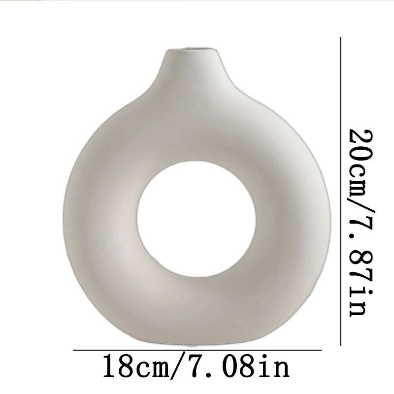 Nordic Plastic Flower Bottle Modern Style Circular Hollow Imitation Ceramic Fashion Living Room Home Office Desktop Decoration