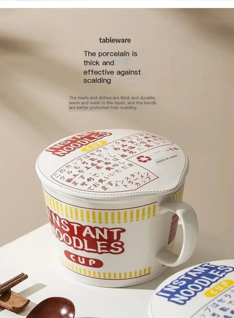 1pc Large Capacity Ceramic Instant Noodle Bowl with Cover,Perfect for Dorms and Home Kitchens - Keep Your Noodles Fresh and Warm
