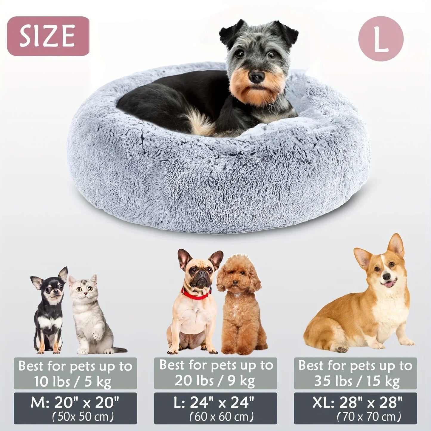 Round Pet Bed for Large,Medium and Small Dogs House Bed Soft Cats Bed Long Plush Dog House for Dogs House Winter Warm Sleeping
