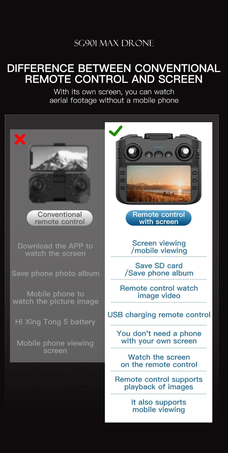 SG901MAX GPS Drone 8K Professional HD Dual Camera 5G WIFI With Screen 360°Obstacle Avoidance Brushless Foldable Quadcopter Drone