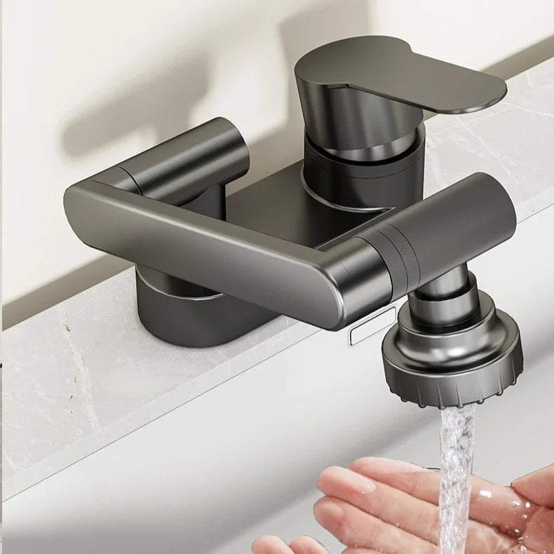 Basin Faucet Bathroom Double Hole Cold and Hot Water Tap Toilet Second Gear Sink 360° Rotating Water Mixing Valve Accessories