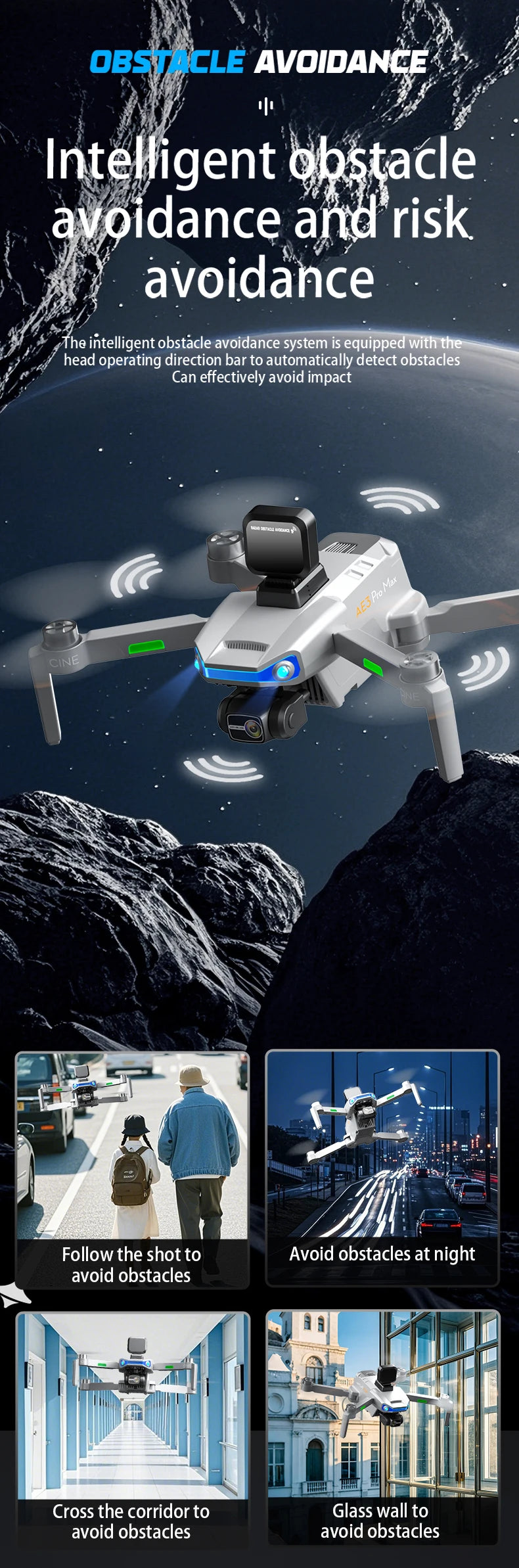 Drone professionnel AE3 Pro Max avec écran 360 ° Évitement d'obstacles sans brosse 8K double caméra 3 axes cardan quadrirotor FP