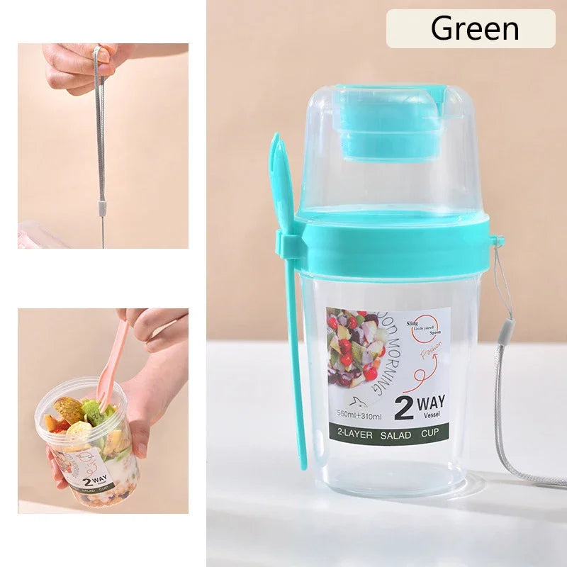 Carry Breakfast Cup Salad Cups Portable Yogurt Cereal Oatmeal Snacks Parfait Containers Salad Dressing Holders with Lid Forks