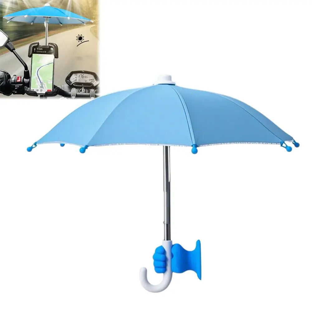 Fist Shape Motorcycle Umbrella - Suction Cup Phone Mount & Silver Coating UV Protection, Windproof Mini Foldable Rain Sun Shade
