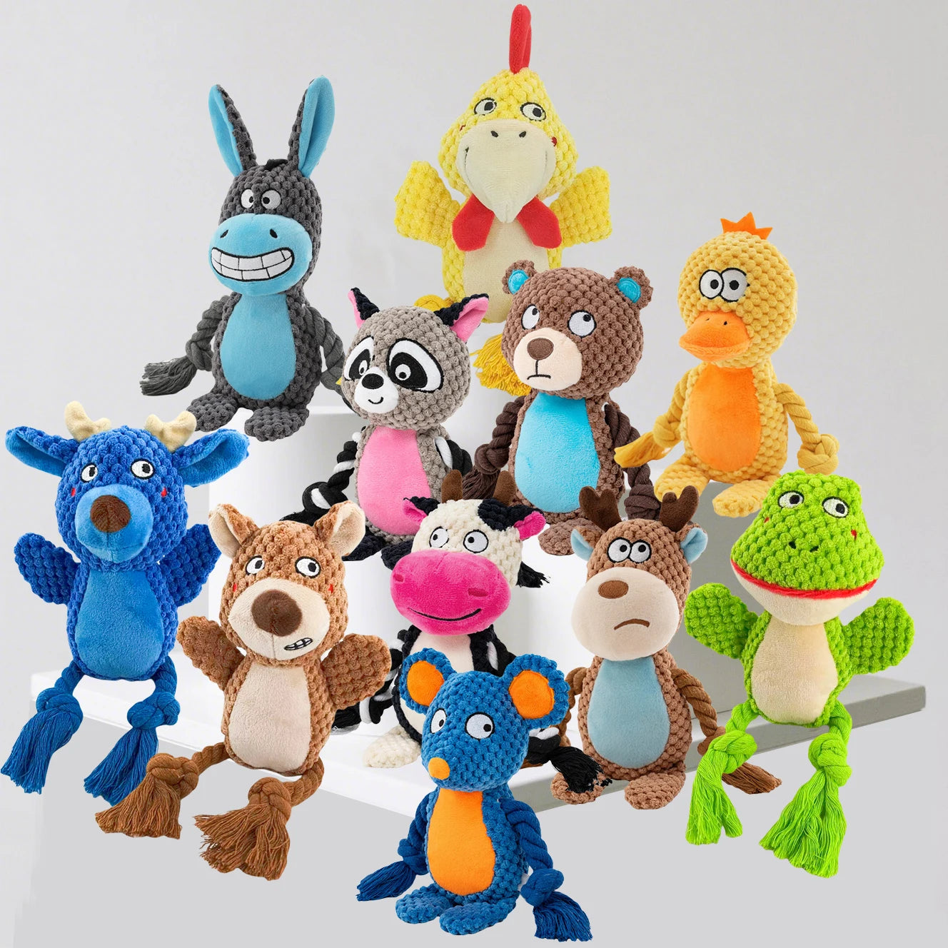 Dog Enrichment Toy Cute Animal Rope Dog Toy Plush Puppy Chew Pet Squeak Toy Cartoon Interactive Games For Dogs Stuff For Dogs